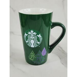 Starbucks Tall Coffee Mug Mermaid Logo 16oz Holiday 2020 Green Tree 6" Christmas